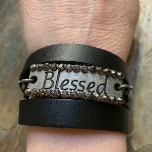 NWT Black Bling “Blessed” Wrapper Cuff Bracelet